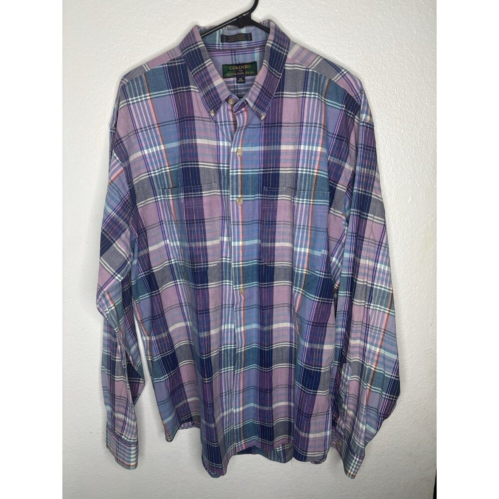 Vintage Colours by Alexander Julian Men’s XLPlaid Blue Button-Up Shirt Pockets